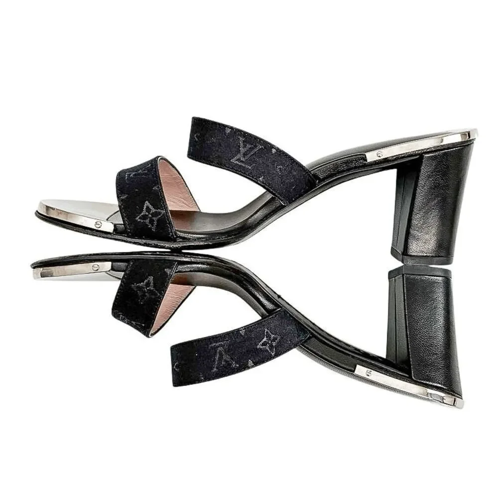 Louis Vuitton Monogram Fabric Mule Slide Sandals Block Heel EU 36 US 6 Authentic